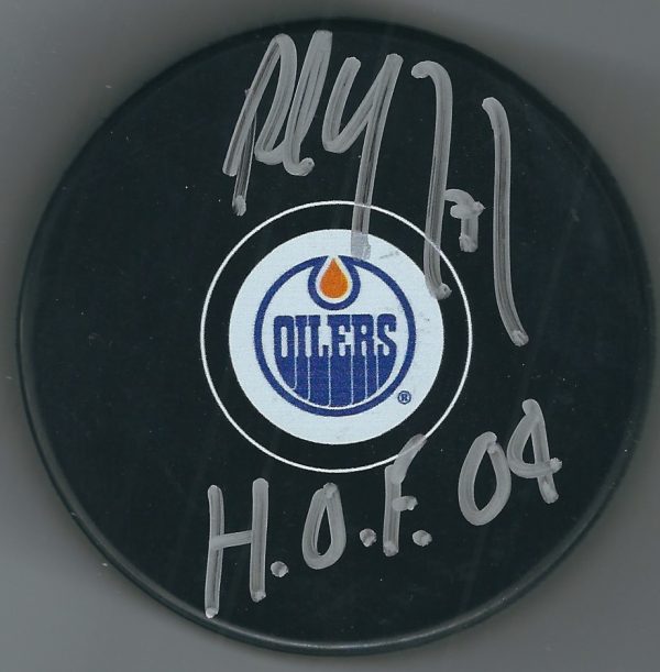 Autographed PAUL COFFEY HOF 04 Edmonton Oilers Hockey Puck