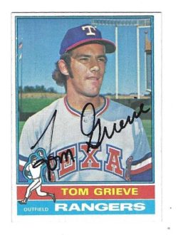 Autographed TOM GRIEVE Texas Rangers 1976 Topps Card