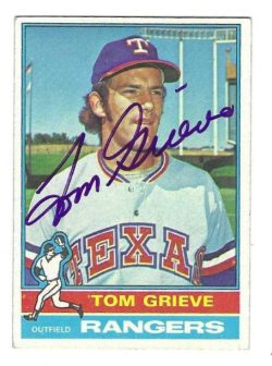 Autographed TOM GRIEVE Texas Rangers 1976 Topps Card