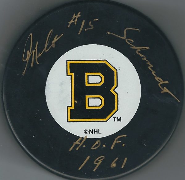 Autographed  MILT SCHMIDT Boston Bruins Hockey Puck
