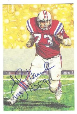 Autographed John Hannah "HOF 91" New England Patriots" Goal Line Art Card