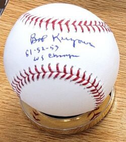 Autographed Bob Kuzava "51,52,53 WS Champs" Rawlings Official Major League Baseball
