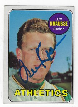 Autographed LEW KRAUSSE Oakland A's 1969 Topps Card