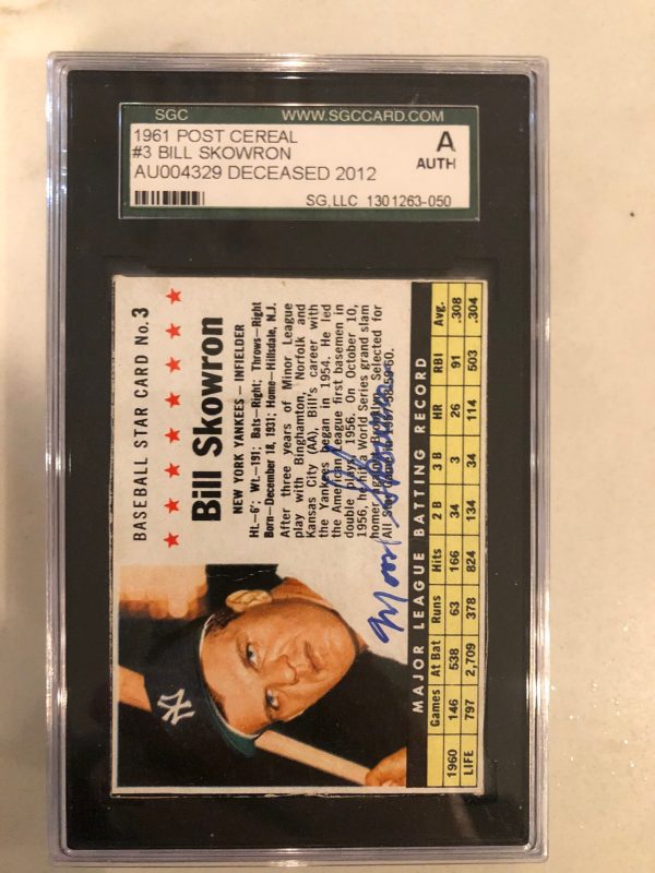 Autographed 1961 Post Cereal Bill Skowron New York Yankees #3 SGC Slabbed