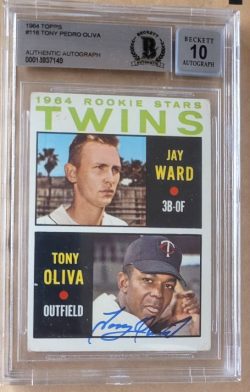 Autographed TONY OLIVA 1964 Topps Card Beckett Slabbed Auto Graded a 10