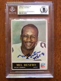 Autographed Mel Renfro 1965 Philadelphia Gum Cowboys Rookie Card #53 Beckett Slabbed