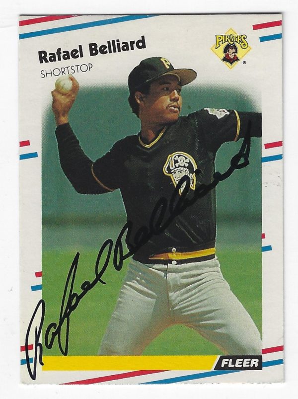 Autographed RAFAEL BELLIARD Pittsburgh Pirates 1988 Fleer Baseball Card