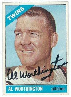 Autographed AL WORTHINGTON Minnesota Twins 1966 Topps Card