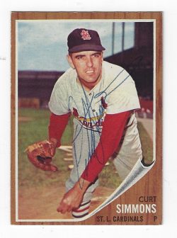 Autographed CURT SIMMONS 1962 Topps Card