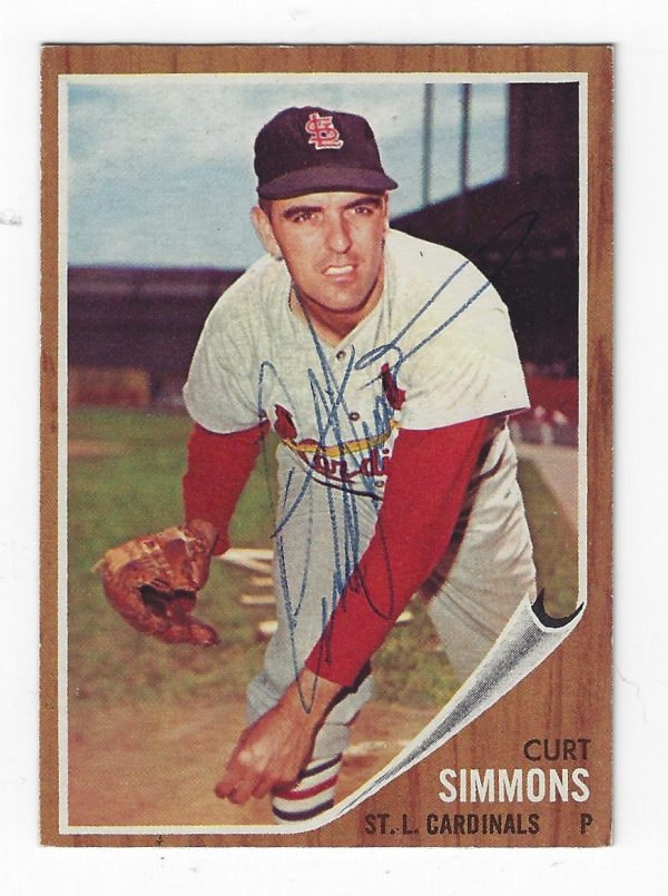 Autographed CURT SIMMONS 1962 Topps Card