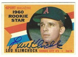 Autographed LOU KLIMCHOCK Kansas City A's 1960 Topps Card