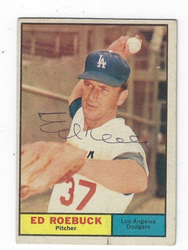 Autographed ED ROEBUCK Los Angeles Dodgers 1961 TOPPS Card