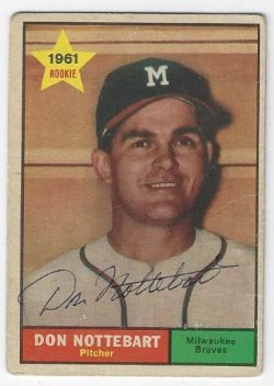Autographed DON NOTTEBART Milwaukee Braves 1961 TOPPS Card