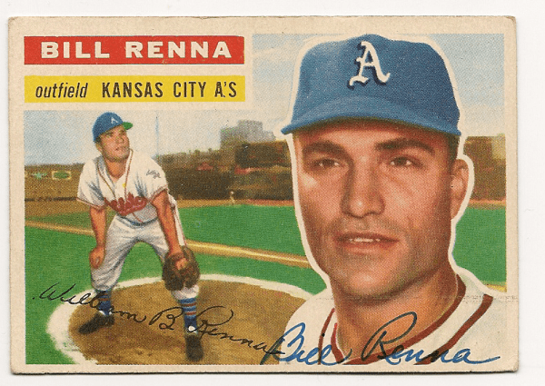 Autographed 1956 Topps BILL RENNA Card