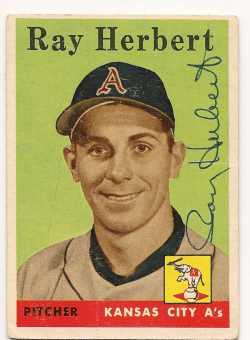 Autographed RAY HERBERT Kansas City A's 1958 Topps Card