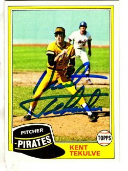 Autographed KENT TEKULVE Pittsburgh Pirates 1981 Topps Card