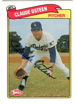 Autographed CLAUDE OSTEEN 1989 Swell Baseball Greats card