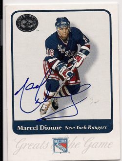 MARCEL DIONNE Autographed 2001 Fleer Greats of the Game Card