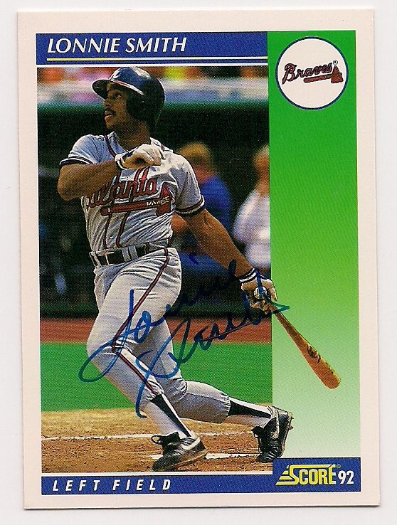 Autographed LONNIE SMITH 1992 Score Baseball Card - Main Line Autographs