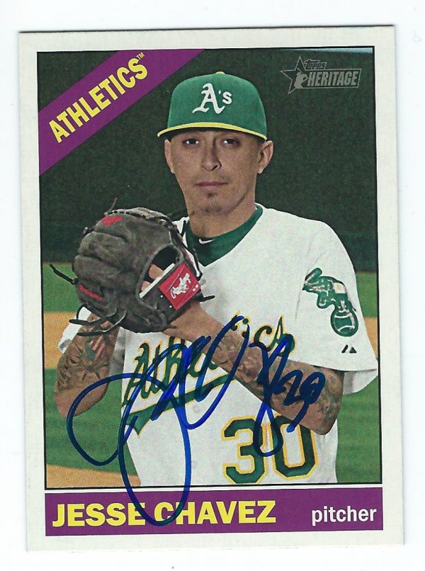 Autographed Jesse Chavez Oakland A's 2015 Topps Heritage Card #505