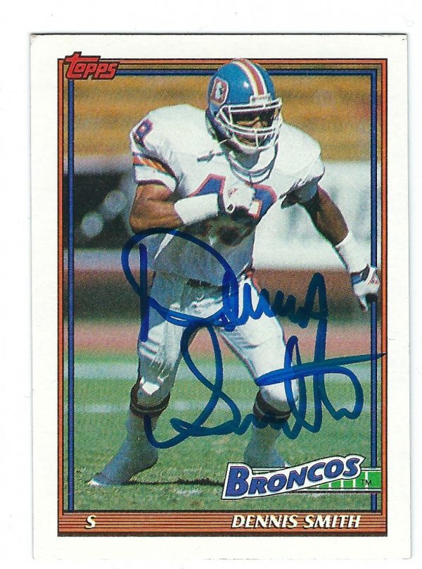 Autographed 1991 TOPPS Dennis Smith Denver Broncos Football Card #556 w/COA
