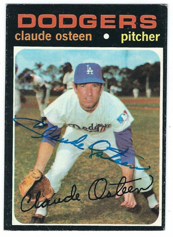 Autographed CLAUDE OSTEEN Los Angeles Dodgers 1971 Topps Card