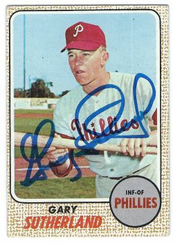 Autographed GARY SUTHERLAND Philadelphia Phillies 1968 Topps Card