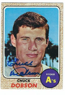 Autographed Chuck Dobson  1968 Topps Card