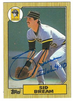 Autographed SID BREAM Pittsburgh Pirates 1987 Topps Card