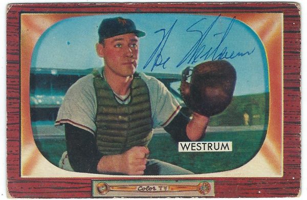 Autographed WES WESTRUM 1955 Bowman card