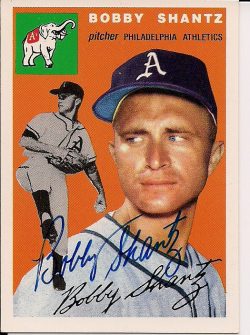 Autographed BOBBY SHANTZ 1954 Topps Archive card