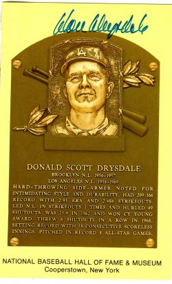 Don Drysdale Hall of Fame Gold Plaque