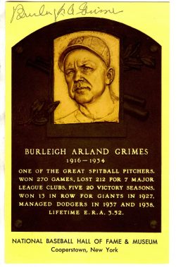 Burleigh Grimes Hall of Fame Gold Plaque