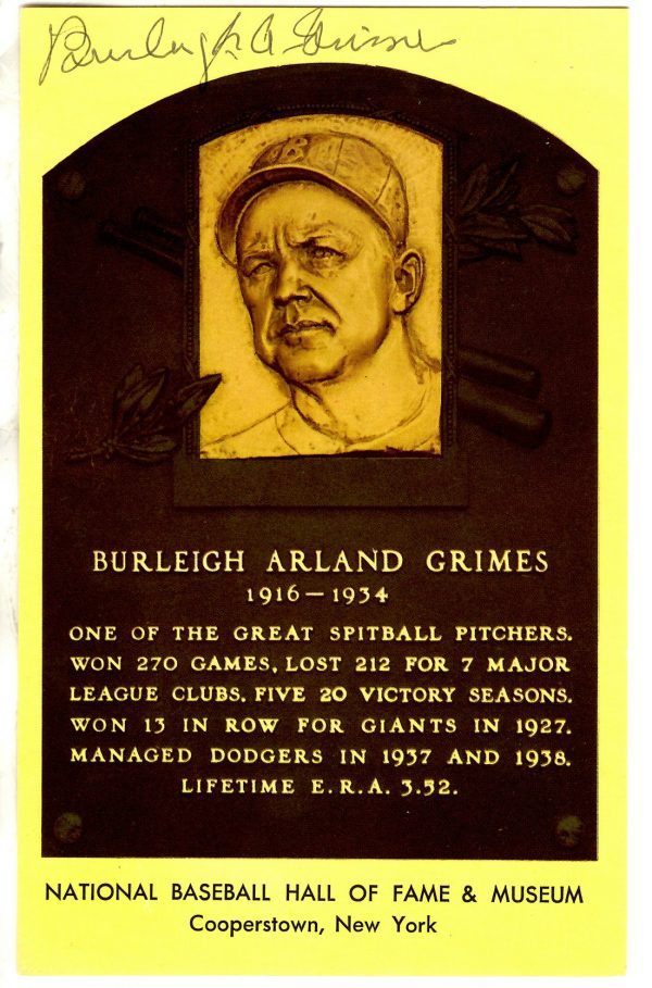 Burleigh Grimes Hall of Fame Gold Plaque