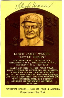 Autographed Lloyd Waner Hall of Fame Gold Plaque Postcard