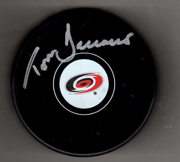 Autographed TOM BARRASSO Carolina Hurricanes Hockey Puck