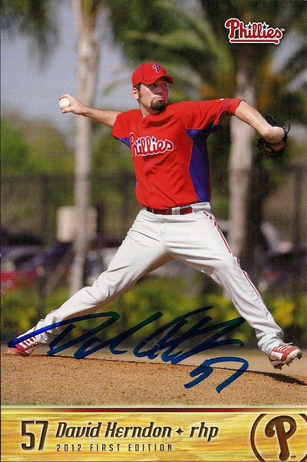 Autographed DAVID HERNDON 2012  Phillies Post card