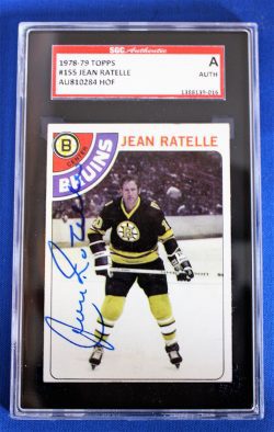 Autographed Jean Ratelle 1978-79 Topps Hockey Card Bruins #155 SGC Slabbed