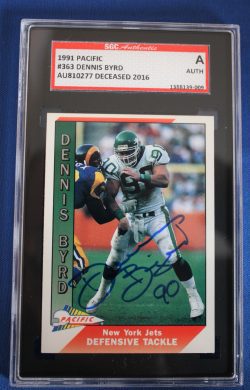 Autographed Dennis Byrd 1991 Pacific New York Jets Card #363 SGC Slabbed