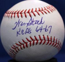 Autographed WES STOCK "KC A's 64-67" Official Major League Baseball