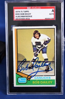 Autographed Bob Dailey 1974-75 Topps Vancouver Canucks Card #240 SGC Slabbed