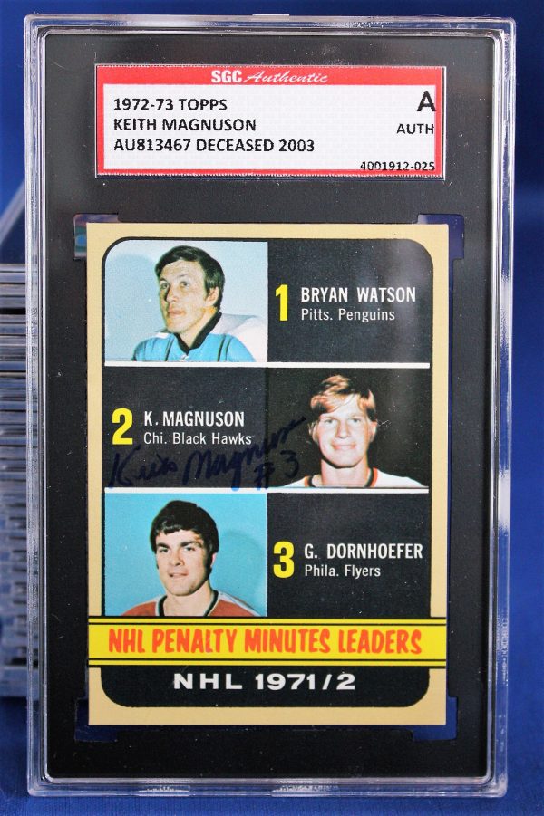 Autographed Keith Magnuson 1972-73 Topps Chicago Blackhawks Card SGC Slabbed