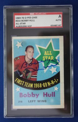 Autographed Bobby Hull Blackhawks 1969 -70 OPC All star Card #216 SGC Slabbed