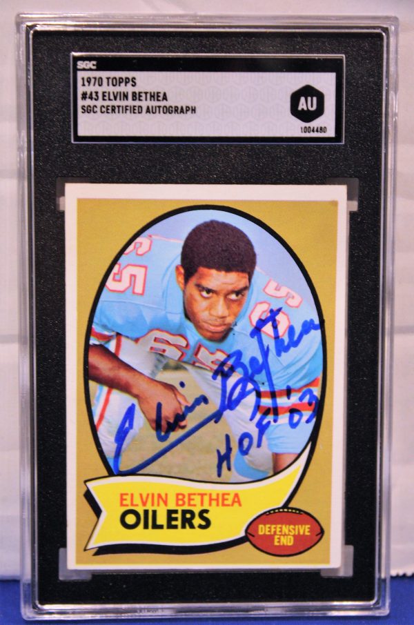 Autographed Elvin Bethea Houston Oilers 1970 Topps Rookie Card #143 SGC Slabbed