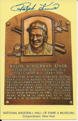 Autographed Ralph Kiner Hall of Fame Gold Plaque