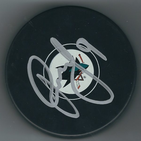 Autographed DAINIUS ZUBRUS San Jose Sharks Hockey Puck