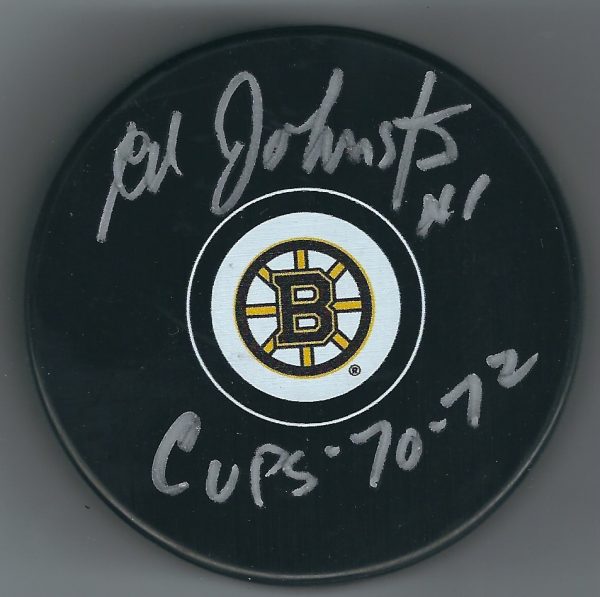 Autographed ED JOHNSTON Boston Bruins Hockey Puck