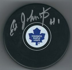 Autographed ED JOHNSTON Toronto Maple Leafs Hockey Puck