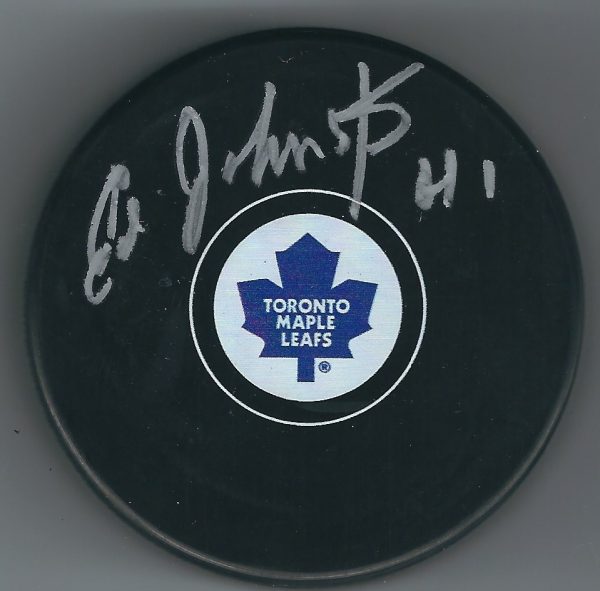 Autographed ED JOHNSTON Toronto Maple Leafs Hockey Puck