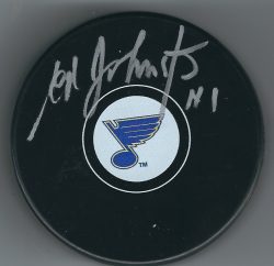 Autographed ED JOHNSTON St. Louis Blues Hockey Puck